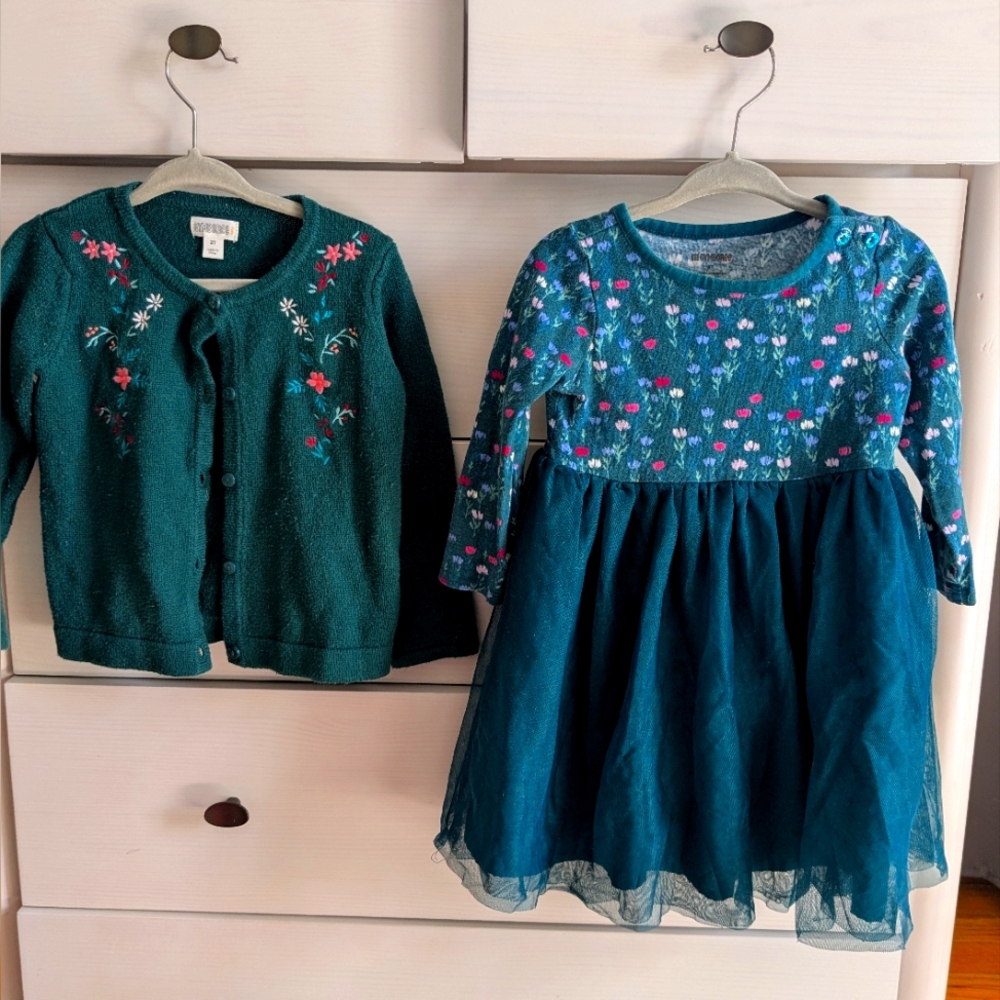 Gymboree Teal Floral Dress and Cardigan Set 2T